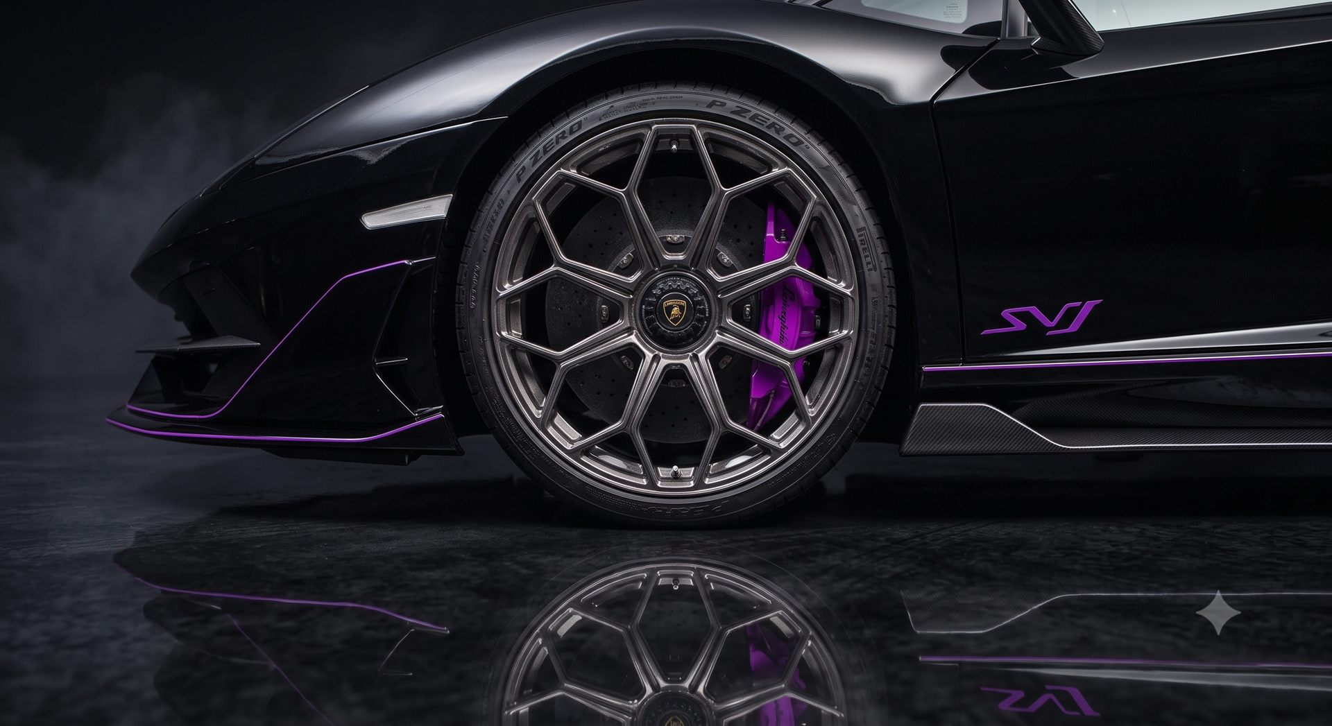 Gleaming forged wheel with purple brake caliper after a detail